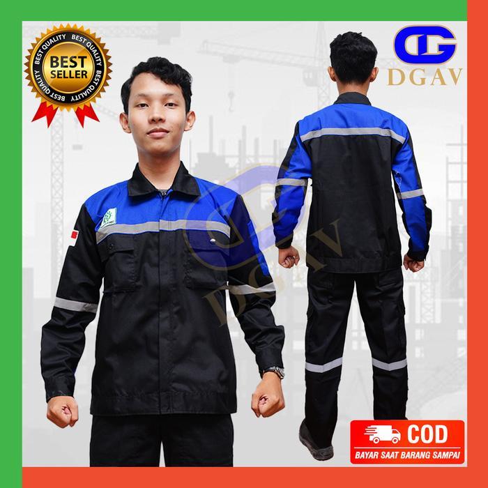 Wearpack safety,wearpack atasan,baju safety hitam kombinasi biru