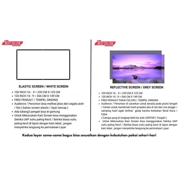 Layar Proyektor Ezzrale Elastis Anti Kusut Mudah Dilipat, Ringan, Tampilan Jernih, Cocok Untuk