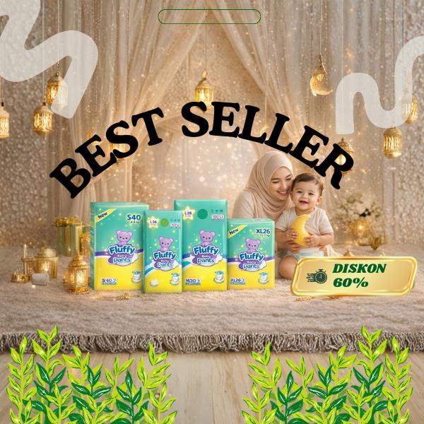 Fluffy Pants - 1 Ball Fluffy Pampers S40/M30/L26/Xl26, Popok Bayi Ultra Soft Touch Bernapas Anti