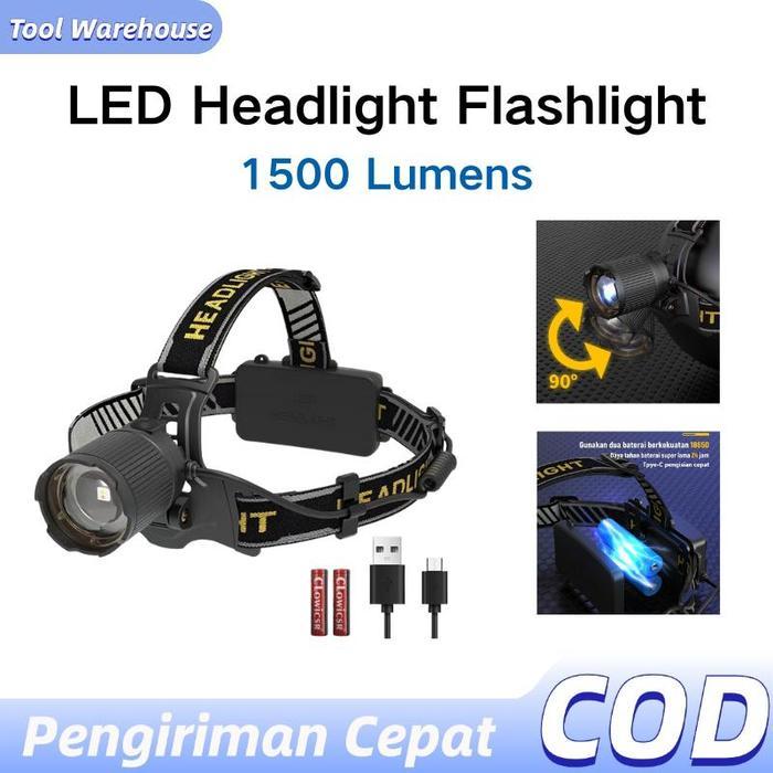 COD Senter Kepala LED/senter lampu depan LED/Zoom Headlamp/senter lampu depan sensor/Lampu putih dan
