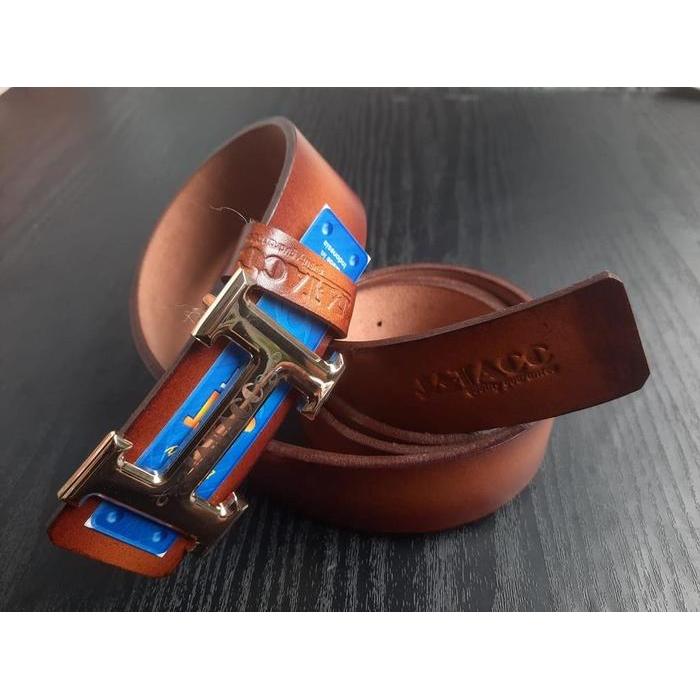 Sabuk Pria Kulit Asli Premium Jatacc Satu Lapis Besi Coklat Gesper Hitam / IKAT PINGGANG KULIT