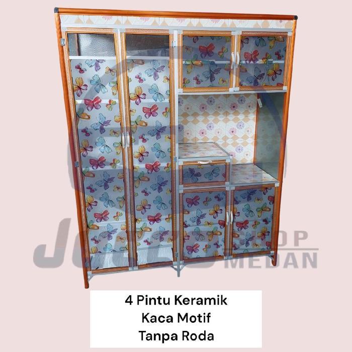 Rak Piring 4 Pintu Keramik - Rak Piring Aluminium 4 Pintu  Kaca Rice cooker - Lemari Sayur 4 Pintu -
