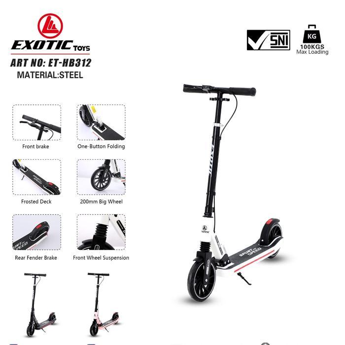 Exotic Toys Scooter Skuter Exotic By Pacific Bike Hb312 W/Susp Roda Pu Besar 200Mm Mudah Lipat Rem