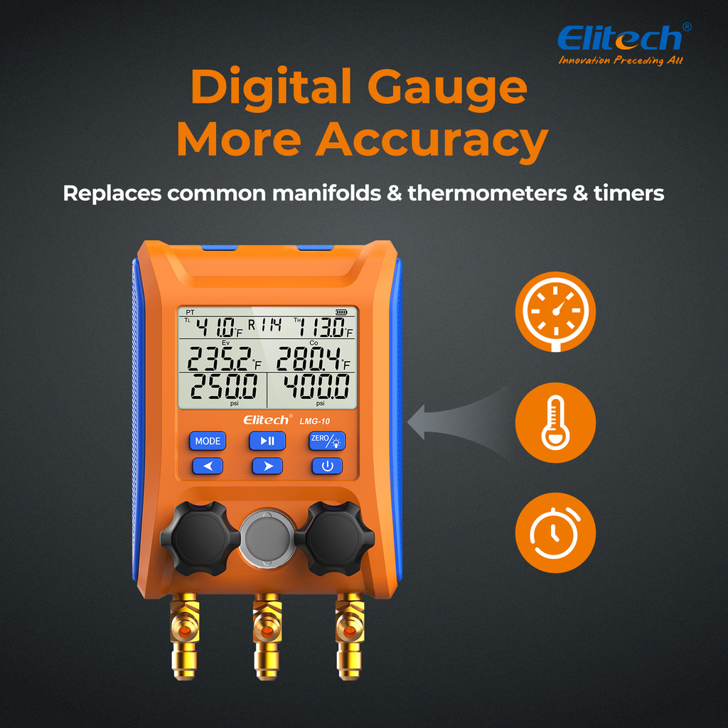 . Elitech Lmg-10 Digital Manifold Gauge Hvac Pressure Gauge Ac Tools -