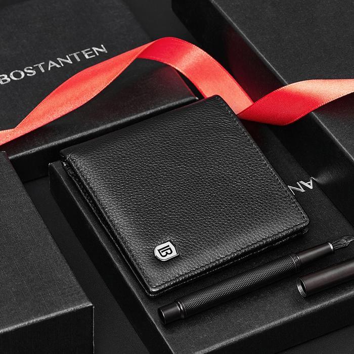 BOSTANTEN Dompet Pria Model Lipat Bahan Kulit PU Hitam/Coklat