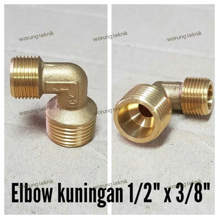 NEPEL ELBOW KOMPRESOR 1/2" X 3/8" FULL KUNINGAN