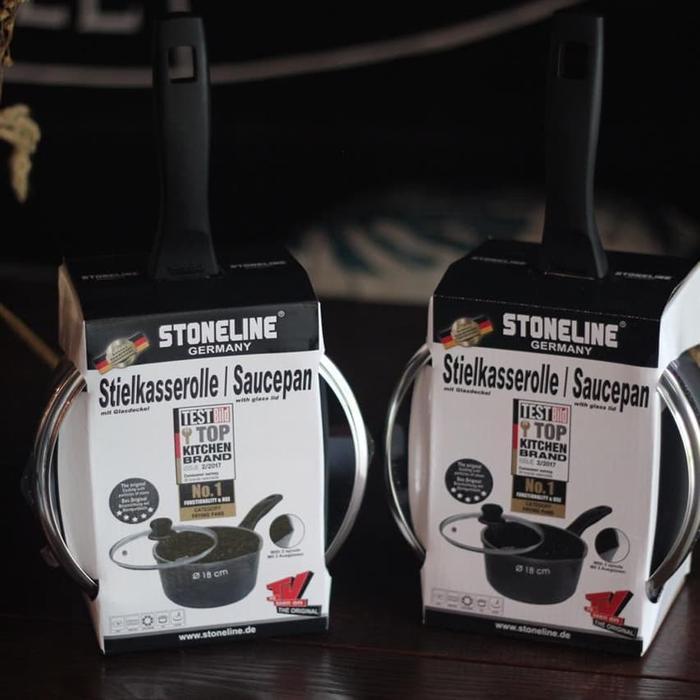 Stoneline Saucepan 18 Cm Classic New + Tutup Kaca Pfoa Free ,Ptfe Free