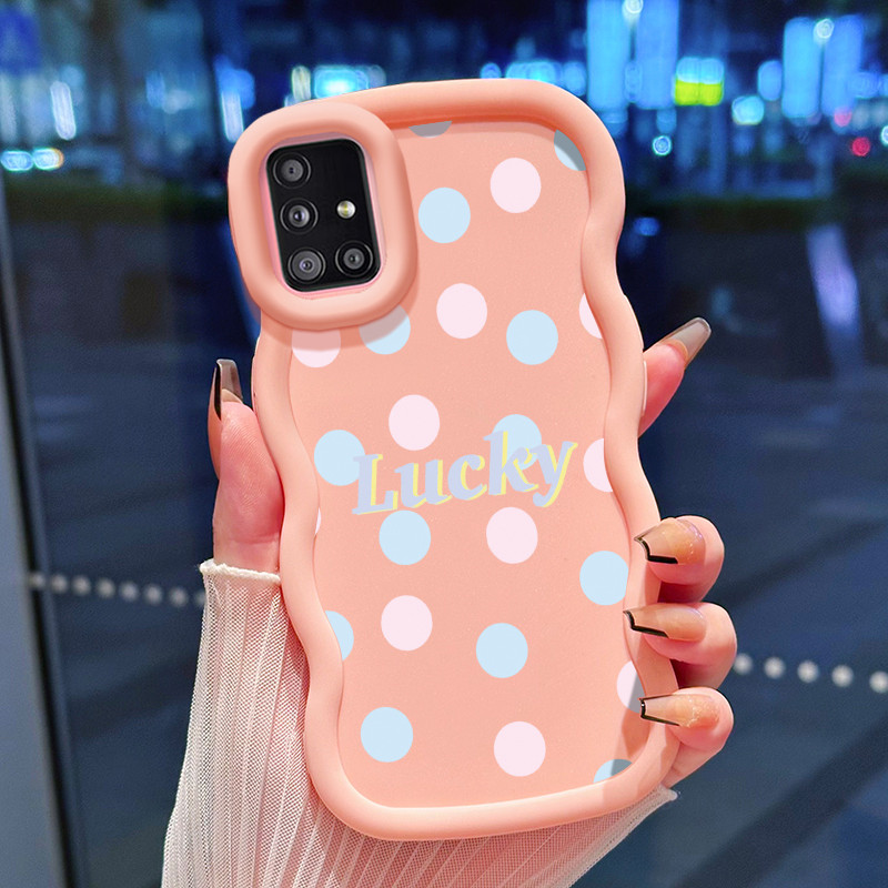 Casing Hp Untuk Samsung A51 M40s Case Polkadot biru muda lucu Kasing Macaron gelombang Kesing Siliko