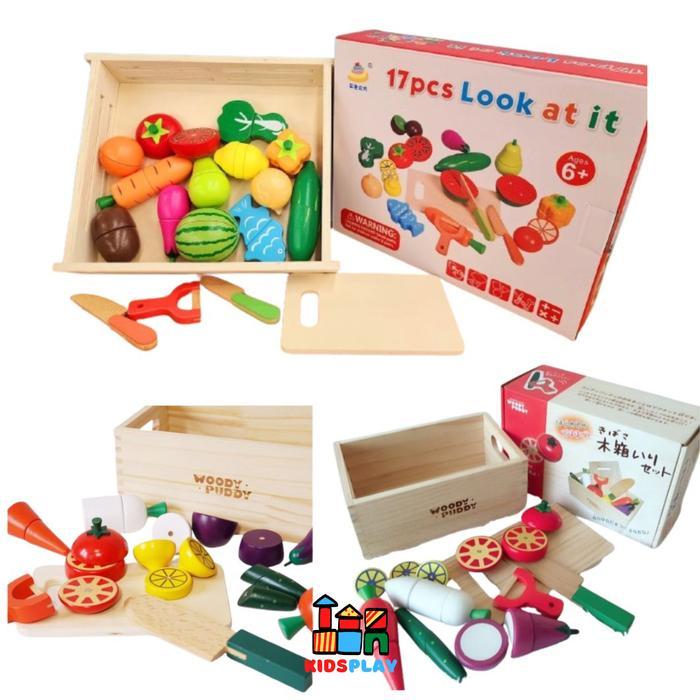 17Pcs Look At It Mainan Masak Masakan Wooden Toys Mainan Kayu Mainan Dapur Anak Perekat magnet