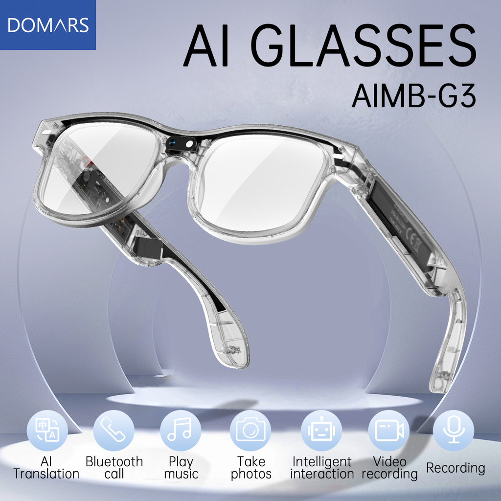 Domars Unisex AI Glasses Smart Real-time Translation ChatGPT Voice Assistant HD Image Capture