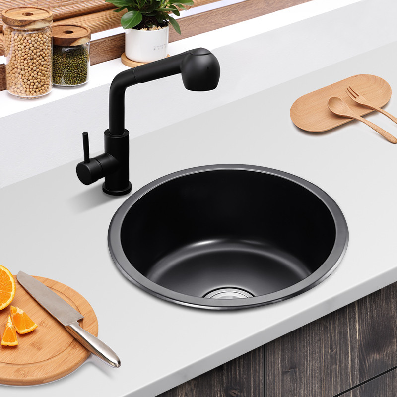. Round Bar Sink Stainless Steel Kitchen Sink Single Bowl Black-Gary -