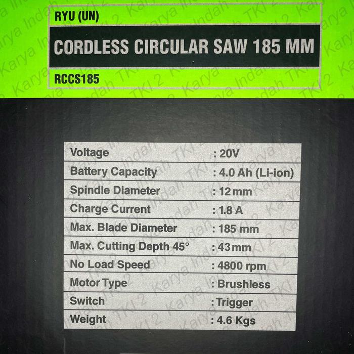 maju store12 BRUSHLESS Cordless Circular Saw 7" RYU RCCS185 Mesin Circle Kayu Baterai 20 Volt RCCS