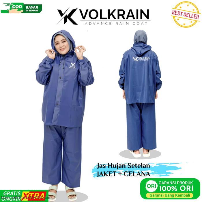 Jas Hujan Pria Wanita By VOLKRAIN Bahan Karet PVC Tebal