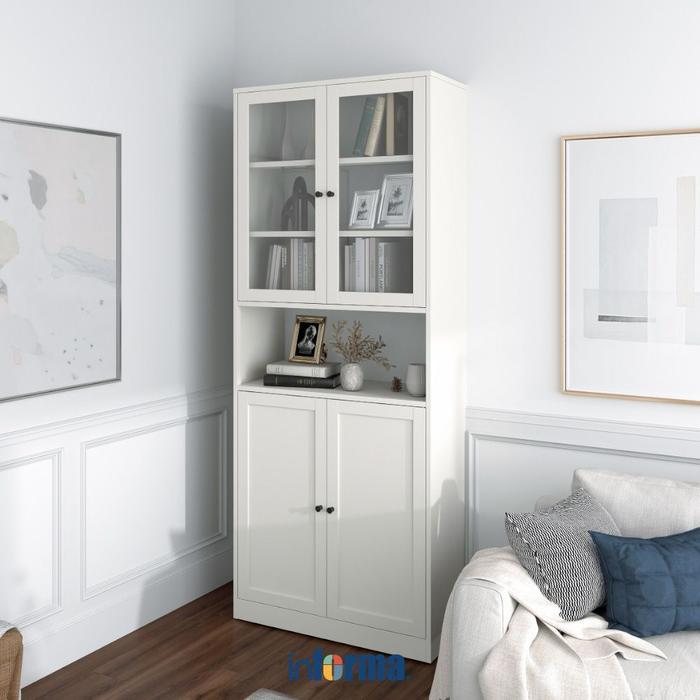Informa Logan Kabinet Pintu Kaca - Putih Bufet Ruang Keluarga Rak Buku Minimalis Lemari Pajangan