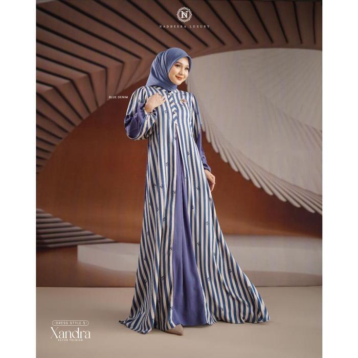 [Bisa Cod] Xandra Dress Style 5 Nadheera Luxury Rayon Premium Gamis Salur Garis Sandra Khadijah