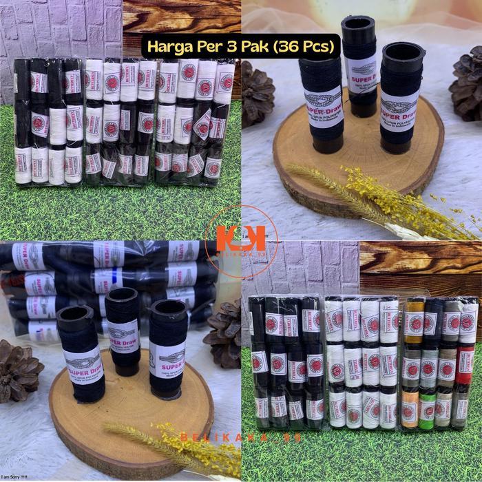 (36 PCS) BENANG JAHIT BESAR PAK ISI 12 PCS WARNA PUTIH HITAM CAMPUR WARNA / BENANG BESAR