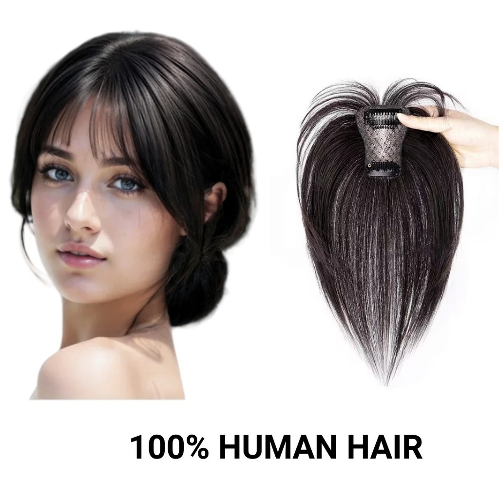 Breathable Human Hair Bangs Korean Women's Natural Looking Straight Hair Topper Real Human Hair Clip