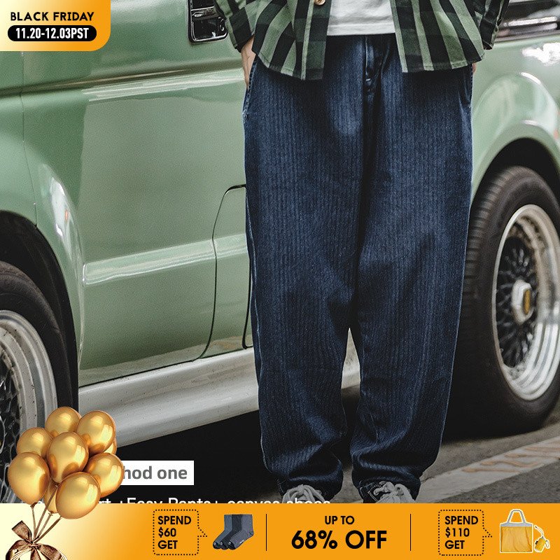 Maden Tapered Denim Jeans for Men Mid-waist Loose-fit Harem Pants Autumn Leisure Streetwear Blue