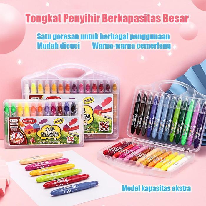 Crayon Grasp Original 48 Warna Tebal + Besar Water Soluable Crayon Krayon Mewarnai Kapasitas Besar