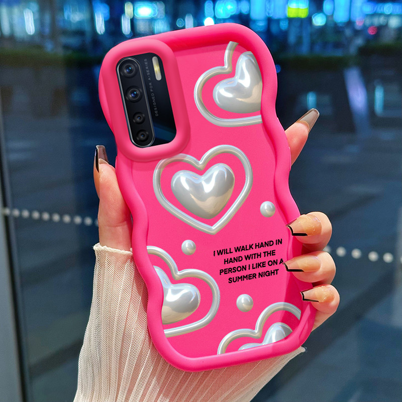Casing Hp Untuk OPPO A91 F15 Reno 3 Case Hati Perak Cesing Polos Kasing Macaron gelombang Kesing Sil