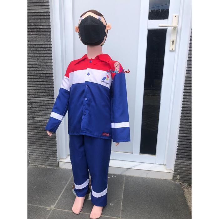 Kostum Baju Pertamina Anak Laki Laki Perempuan Property Grosir foto Bayi Usia Newborn-10 Tahun