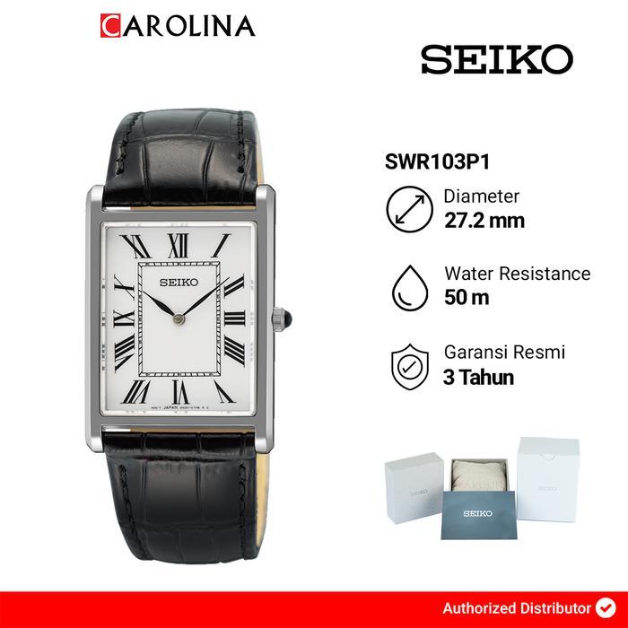 JAM TANGAN PRIA SEIKO SWR103P1 TANK WHITE DIAL BLACK LEATHER STRAP