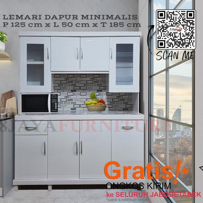 Lemari Sayur Lemari Dapur Rak Piring Duko Minimalis 4 Pintu Full Putih - FULL PUTIH, 2 PINTU