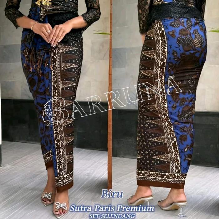 Set Selendang Dan Kamen Batik Khas Bali Motif Flora Setelan Baju Kebaya Adat Kondangan Wanita