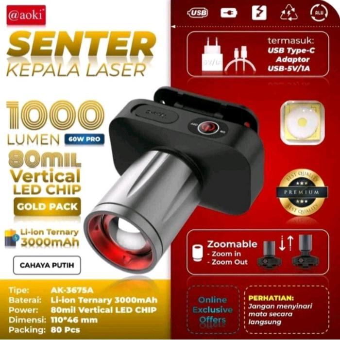 Senter Kepala Aoki AK-3675A 60 Watt Pro 1000 lumen
