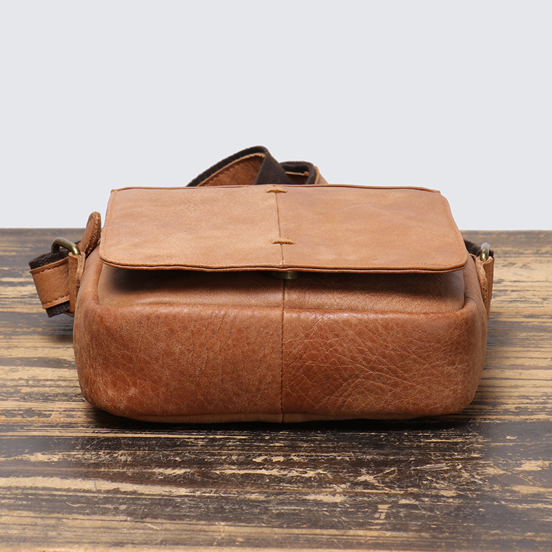 Men's Genuine Leather Shoulder Bag Fashion Men's Bag Flap Cowhide Bag Vintage Sling Bag 7.9 Inch