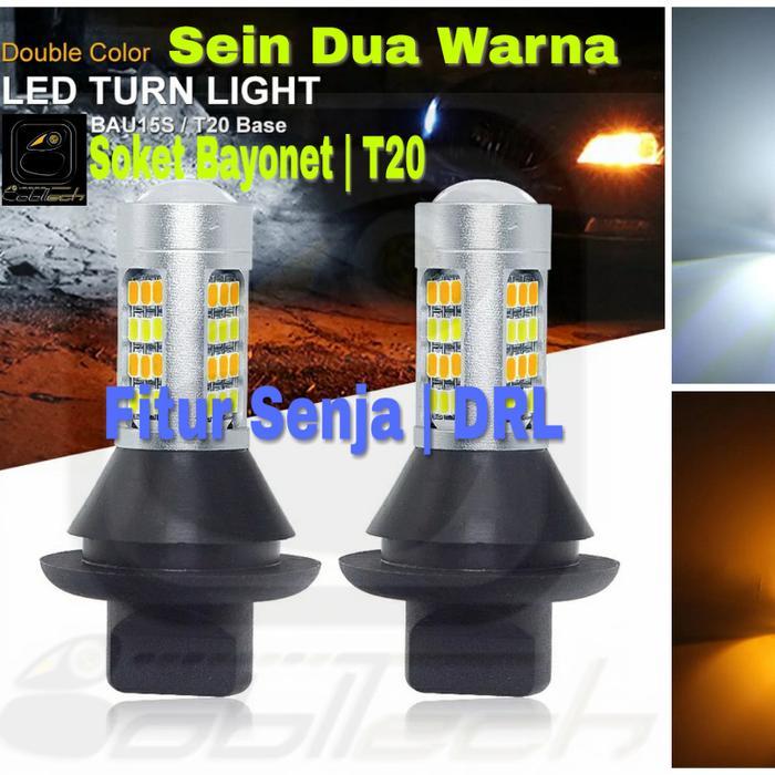 BOBLTECH Lampu Sein Mobil Dua Warna Fitur Senja DRL Soket Bayonet T20 car kendaraan (Sepasang)