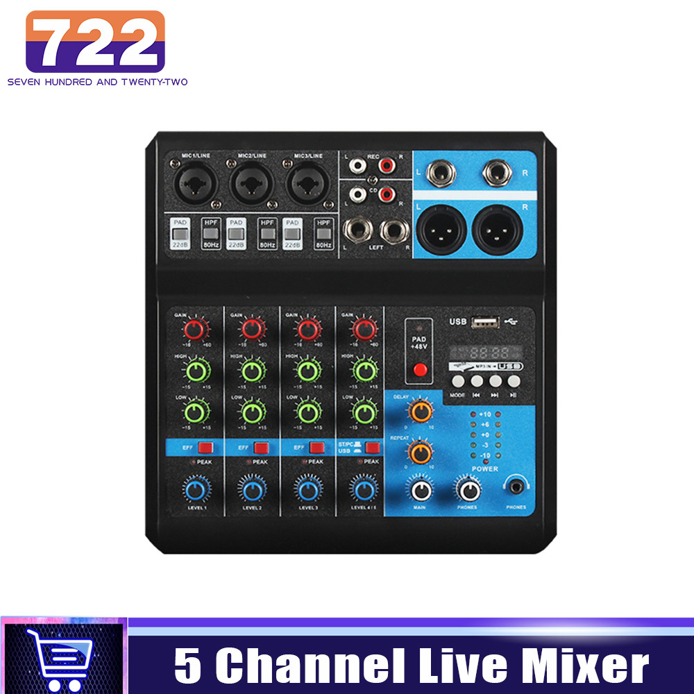 . F-5A Audio Mixer 5-Channel Sound Table Professional Mixer Computer -