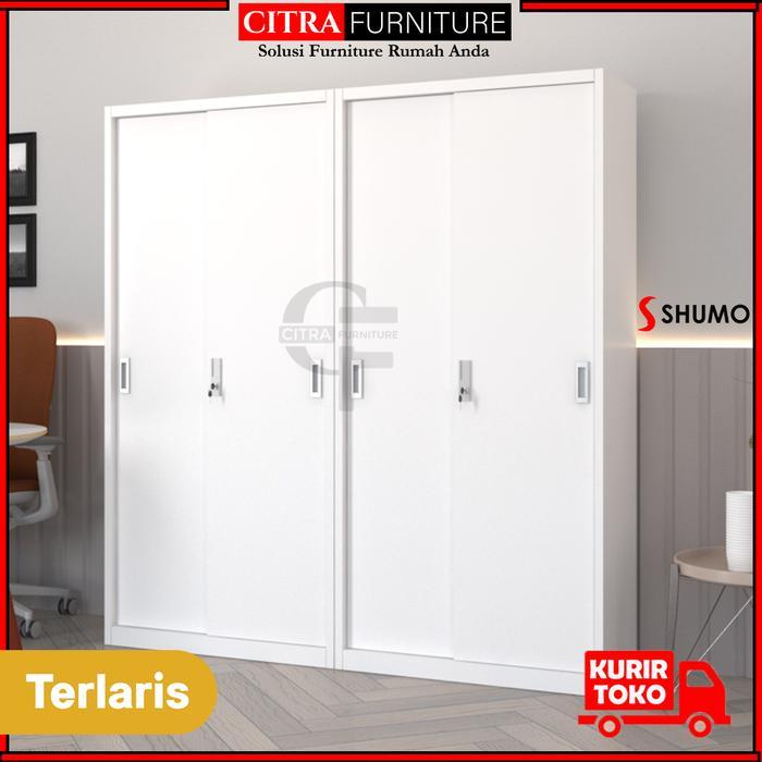` SHUMO Lemari Arsip Besi 4 Pintu Sliding Besi White Dakota Series
