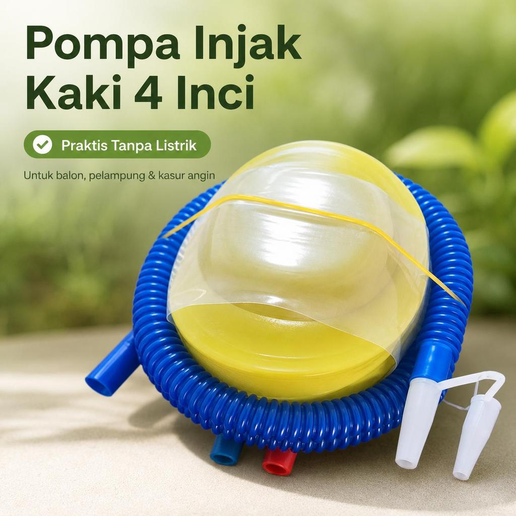 Pompa Injak Kaki 4 Inci PVC Plastik Selang Fleksibel Biru Kuning dengan Nozel untuk Balon Kolam Main