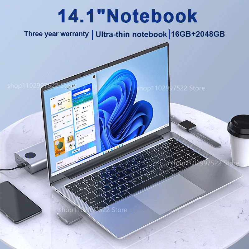 2024 New Laptop Computer Windows 11 Pro Ultra Slim Notebook 14.1 Inch Intel Pentium N3700 16GB 1024G