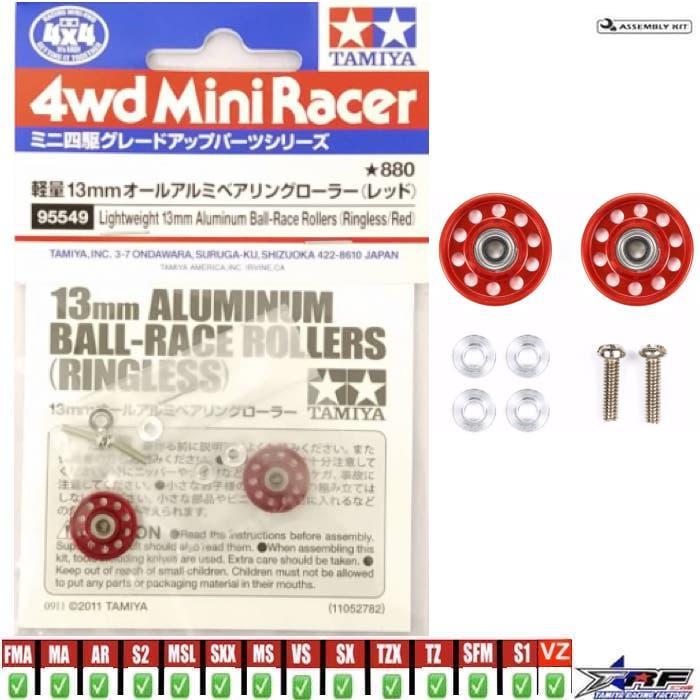 TAMIYA 95549 LIGHTWEIGHT ALUMINUM BALL RACE ROLLER 13MM (RINGLESS RED)