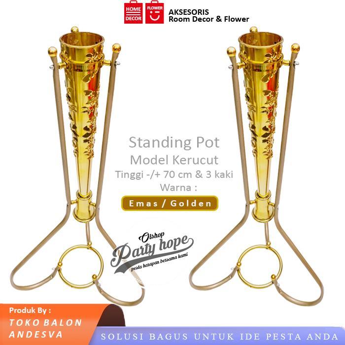 Standing Pot Besi Kerucut / Pot Bunga Sudut / Vas Bunga Corong Gold