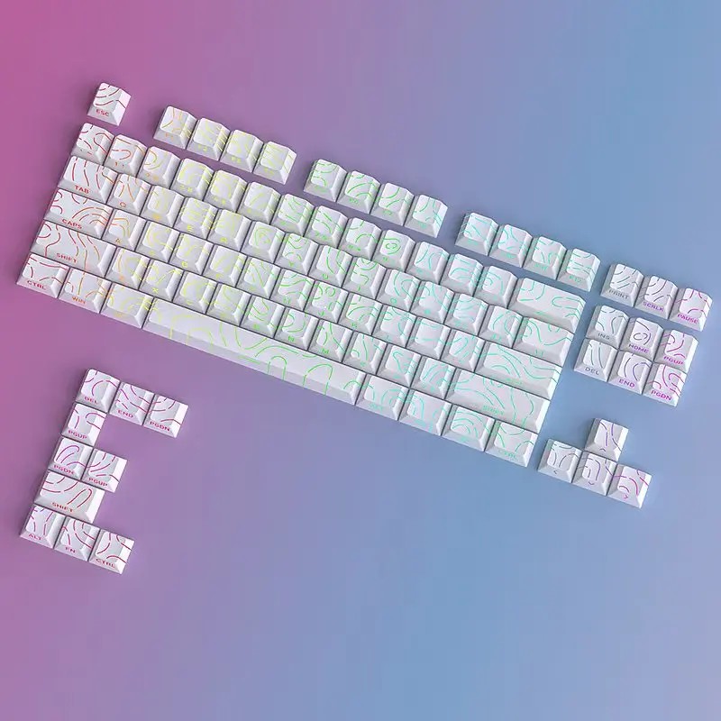 97 Keys White Contour Lines PBT Double Shot Keycaps Sidelit Light Backlit Translucent Cherry Profile