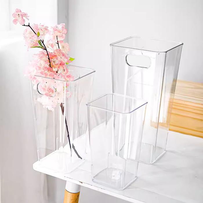 Vas Bunga Bening Plastik Vase Akrilik Silinder Tinggi Transparan Pot Bunga Kotak Acrylic Ember