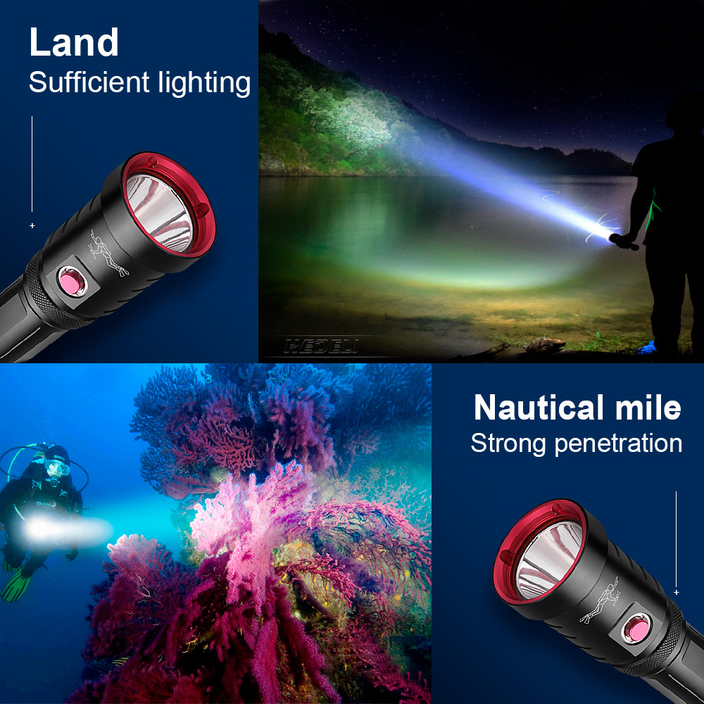 " Professional Diving Flashlight Xhp90.3 High Power Led Torch 18650 "