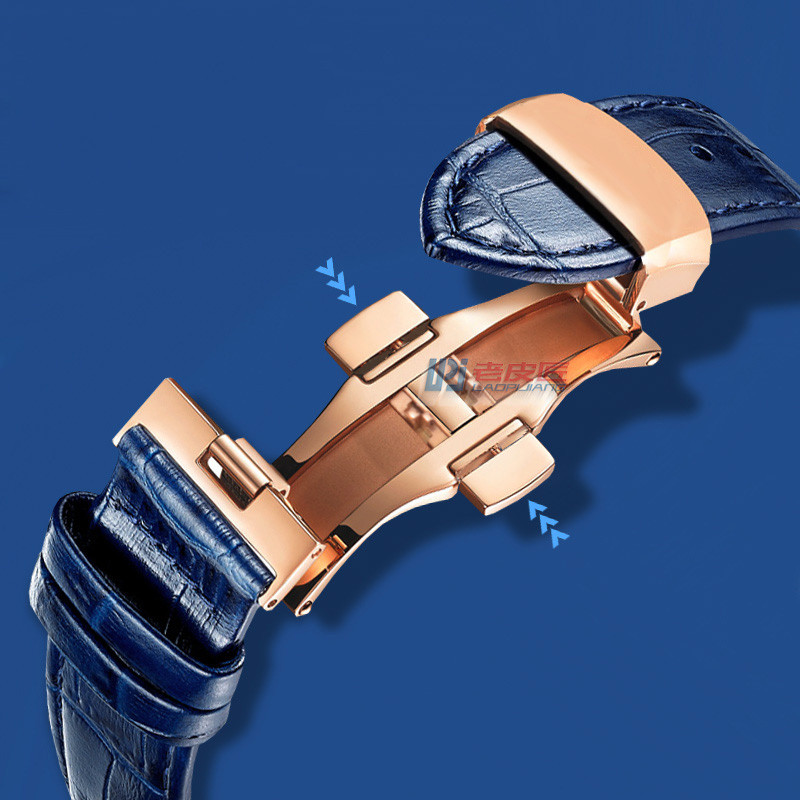 Curved Cowhide Strap For GP VC Jaeger-LeCoultre Men's Watch Band Butterfly Buckle Style Bracelet 20