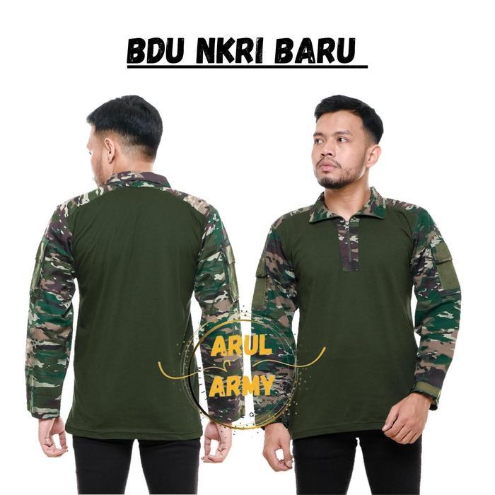 BDU loreng, polos, Kaos BDU Lengan Panjang Motif Loreng NKRI Bahan Ripstop Katun Nyaman untuk Aktivi