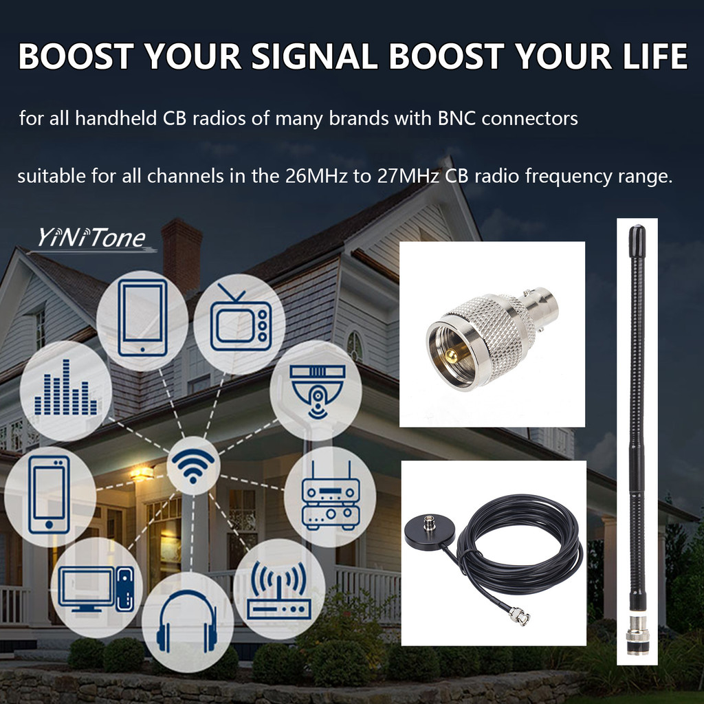CB Radio 27MHz Antenna Kit PL259/BNC Male Connector Long Range Soft Whip antennae Magnetic Base