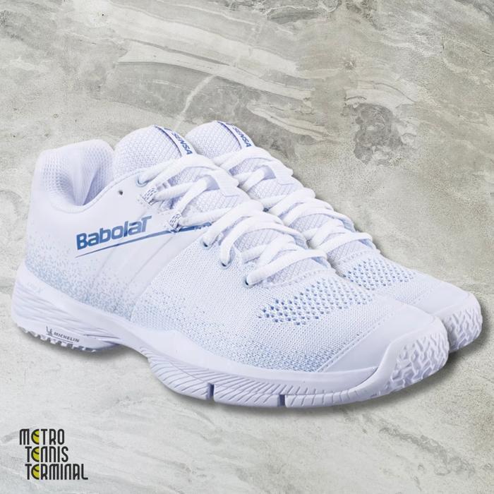 Babolat Sensa White Cool Blue Women Padel Shoes ( Sepatu Padel Wanita Babolat )