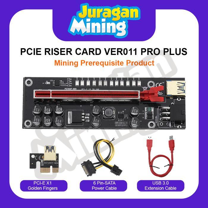 ` Riser PCIE Card 011 Pro Plus V011, 12 LED 10 Kapasitor 6 Pin Mining