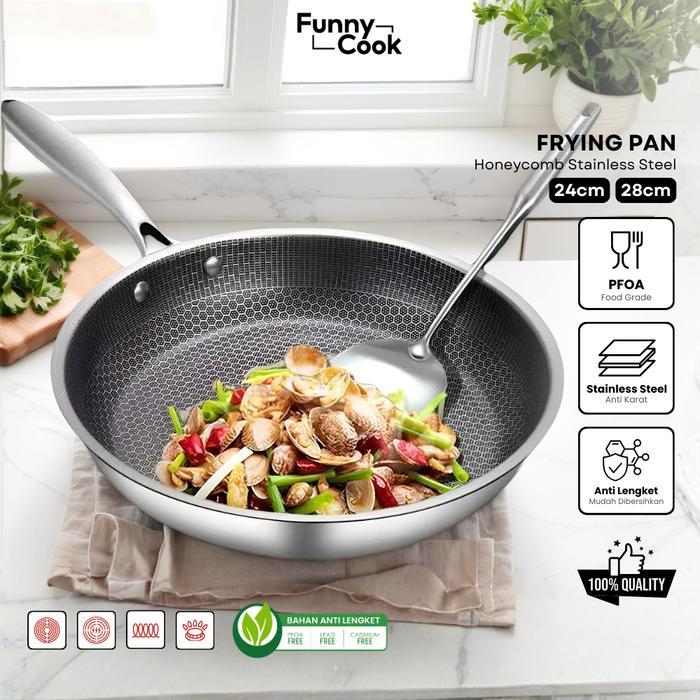 [CELYHOME] PO 75 HARI Funnycook Fry Pan 24cm Honeycomb Wajan Teflon Stainless Steel Tebal Serbaguna