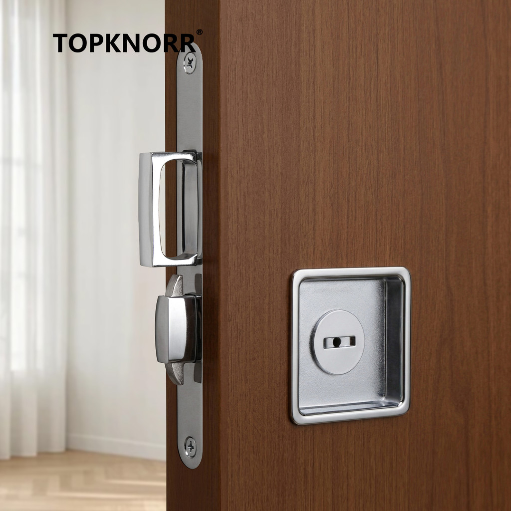 Black Invisible Pocket Sliding Door Lock with Side Handle for Balcony Kitchen Bathroom Bedroom -