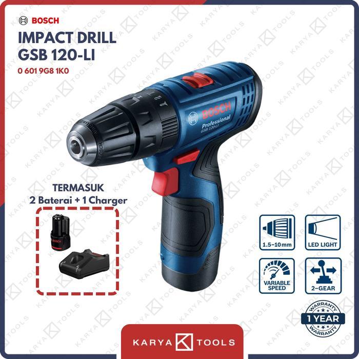Bosch GSB 120-Li Cordless Impact Drill / Bor Tembok Baterai 12Volt
