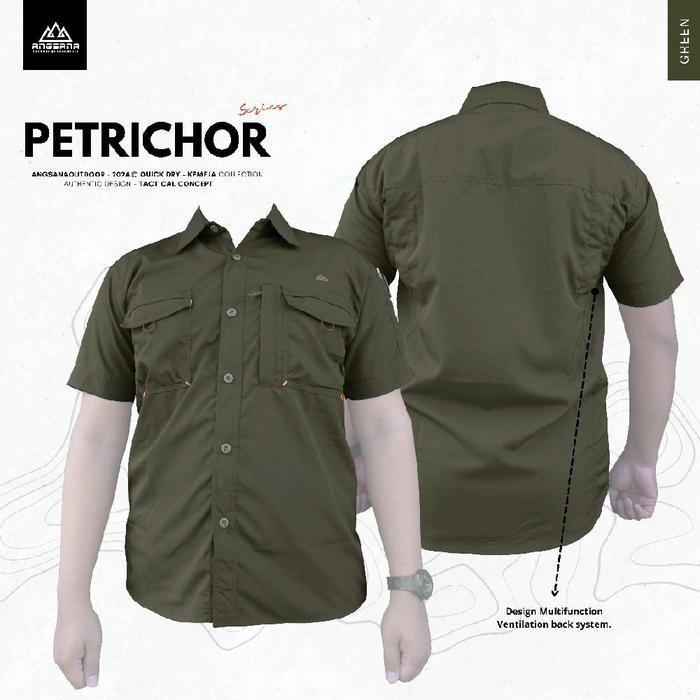 Kemeja Pendek Angsana seri Petrichor Quickdry Nyaman & Tahan lama kancing kantong Panjang Tenun Pria