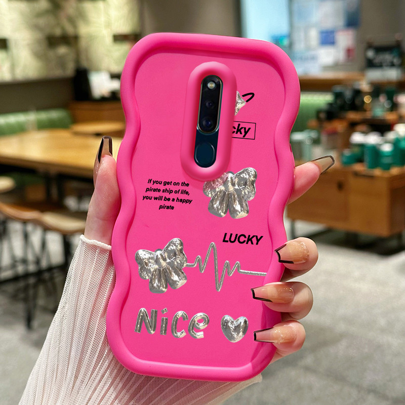 Casing Hp Untuk OPPO F11 A9 2019 A9X Case Perak Bow Cesing Polos Kasing Macaron gelombang Kesing Sil